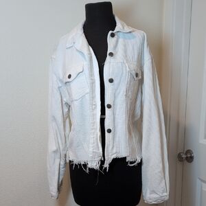 POL Distressed White Courderoy Jacket
